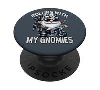 Funny Saying Motorcycle Biker GNOME Rolling with My Gnomies PopSockets PopGrip Adhésif