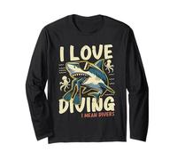 Funny Shark I Love Diving Snorkeling Scuba Diver Manche Longue