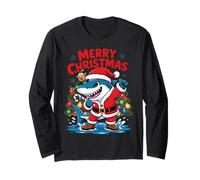 Funny Shark Santa Claus Costume Graphic Merry Christmas Manche Longue