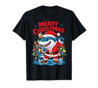 Funny Shark Santa Claus Costume Graphic Merry Christmas T-Shirt