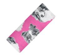 Funny Shetland Sheepdog Tapis de yoga pliable imprimé rose vif caoutchouc naturel antidérapant, épais 1 mm avec couverture de tapis de yoga 180,3 x 66 cm pour l'extérieur