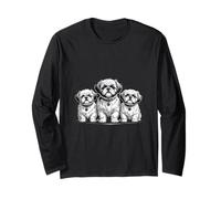Funny Shih Tzu Trio Dire Dog Lover Illustration Manche Longue