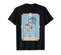 Funny Skeleton Halloween Pug Mom Tarot Card Witchy Vibes T-Shirt
