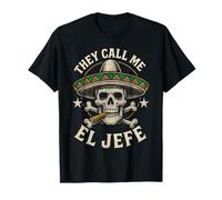 Funny Skull Sombrero Cigare El Jefe Cinco de Mayo T-Shirt