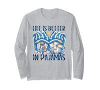 Funny Sleep Quote Life is Better in Pajamas GNOME Mom & Dad Manche Longue