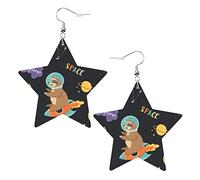 Funny Sloth Astronaut2 Boucles d'oreilles en cuir en forme d'étoile Femmes Filles Boucles d'oreilles pendantes simples Cadeaux pour elle