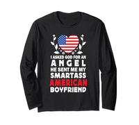 Funny Smartass American Boyfriend America USA Flag Manche Longue