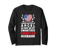 Funny Smartass American Husband America USA Flag Spouses Manche Longue
