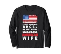 Funny Smartass American Wife America USA Flag Spouses Manche Longue