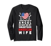 Funny Smartass American Wife America USA Flag Spouses Manche Longue