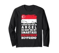 Funny Smartass Singaporean Boyfriend Singapore Flag Manche Longue