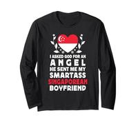 Funny Smartass Singaporean Boyfriend Singapore Flag Manche Longue