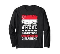 Funny Smartass Singaporean Girlfriend Singapore Flag Manche Longue