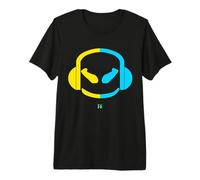 Funny SmilingFace Cute Écouteurs Jaune/Bleu Pastel T-Shirt Haut de Gamme