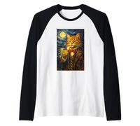 Funny Smoking Cat Meme Cigarette Artwork Vintage Cat in Suit Manche Raglan