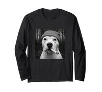 Funny Smoking White Pitbull Dog Meme Cigarette Grunge Beanie Manche Longue
