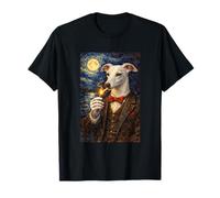 Funny Smoking White Sighthound Artwork Vintage Dog in Suit T-Shirt