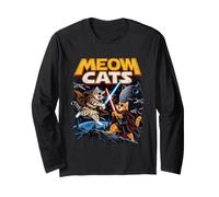 Funny Space Cats Galactic Battle Cat Lover Cartoon Art Manche Longue