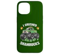 Funny St Patrick's Day Monster Truck écrasant des trèfles pour Enfants Coque pour iPhone 15