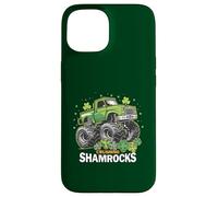 Funny St Patrick's Day Monster Truck écrasant des trèfles pour Enfants Coque pour iPhone 15