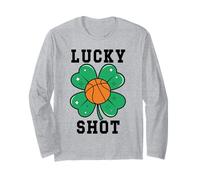Funny St Patricks Mens Basketball Shamrock Charm Lucky Shot Manche Longue