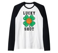Funny St Patricks Mens Basketball Shamrock Charm Lucky Shot Manche Raglan