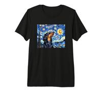 Funny Starry Night Black Long Haired Dachshund Lover T-Shirt Haut de Gamme