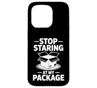 Funny Stop Staring at My Package Humour Gift Coque pour iPhone 15 Pro