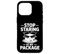 Funny Stop Staring at My Package Humour Gift Coque pour iPhone 16 Pro