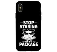 Funny Stop Staring at My Package Humour Gift Coque pour iPhone X/XS