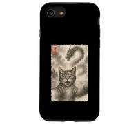 Funny Sumi-e Kawaii Surpris Chat Effrayé Selfie avec Dragon Coque pour iPhone SE (2020) / 7/8