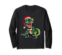 Funny T-Rex Dinosaur, Christmas New Year Cartoon Graphic Manche Longue