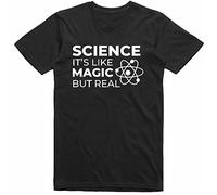 Funny T T-Shirts à Manches Courtes Mens Science Like Magic But Real Geek Fit Cotton Tee Black(Small)
