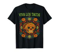 Funny Taco Skull Art Colorful Mexican Food Viva Los Tacos T-Shirt