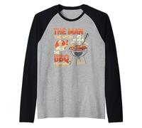 Funny The Man The Myth The BBQ Legend Fête des Pères Grilling Manche Raglan