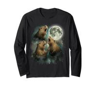 Funny Three Capybaras hurlant at the Moon Chill Cosmic Meme Manche Longue