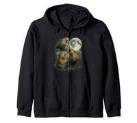 Funny Three Capybaras hurlant at the Moon Chill Cosmic Meme Sweat à Capuche