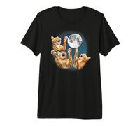 Funny Three Orange Tabby Cat Howling Moon 3 Moon Meme Lover T-Shirt Haut de Gamme