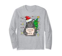 Funny True Crime Christmas Cat Dad Grumpy Serial Killer Cat Manche Longue