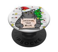 Funny True Crime Christmas Cat Dad Grumpy Serial Killer Cat PopSockets PopGrip Adhésif