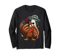 Funny Turkey Selfie UFO Thanksgiving Turkey Lover Manche Longue