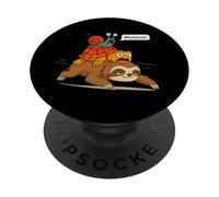 Funny Turtle and Snail Riding Sloth Meme Piggyback Animals PopSockets PopGrip Adhésif