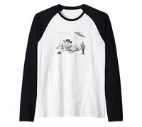 Funny UFO Bearded Dragon Western Alien Vintage 90s Wild West Manche Raglan