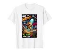 Funny UFO Cat Alien Abduction Retro Comic Design T-Shirt Graphique avec Valeur, Homme, Blanc, S