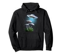 Funny UFO Hovering Over Weird Mushrooms Sci-fi Magic Shrooms Sweat à Capuche