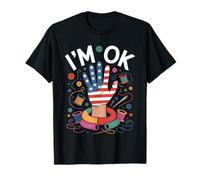 Funny USA I'm Ok Sewing Quilting Saying with Hand Signal Art T-Shirt