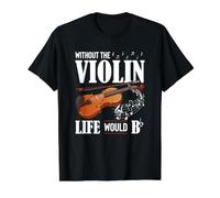 Funny Violonist Without Violin Life Would Be Flat Music Pun T-Shirt Graphique avec Valeur, Homme, Noir, L