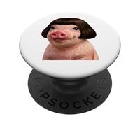 Funny Viral Pig with a Bob Haircut Black Hair Pig Meme Wig PopSockets PopGrip Adhésif