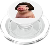 Funny Viral Pig with a Bob Haircut Black Hair Pig Meme Wig PopSockets PopGrip pour MagSafe