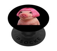 Funny Viral Pig with a Bob Haircut Pink Hair Pig Meme Wig PopSockets PopGrip Adhésif